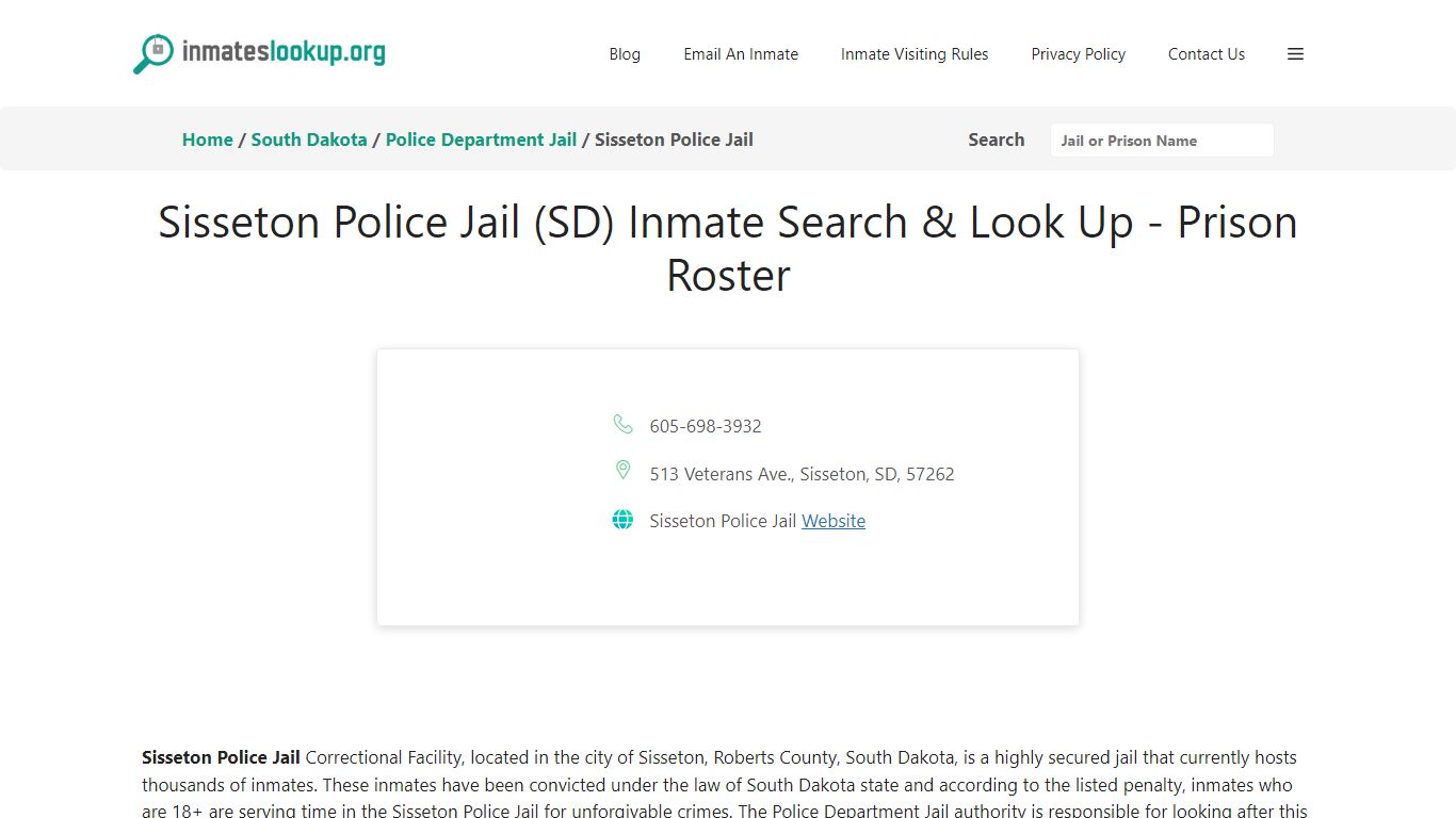 Sisseton Police Jail (SD) Inmate Search & Look Up - Prison Roster